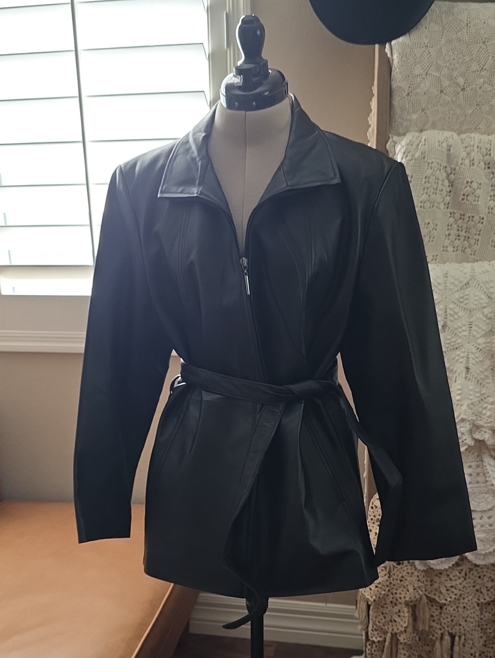 Worthington Black Leather Belted Jacket